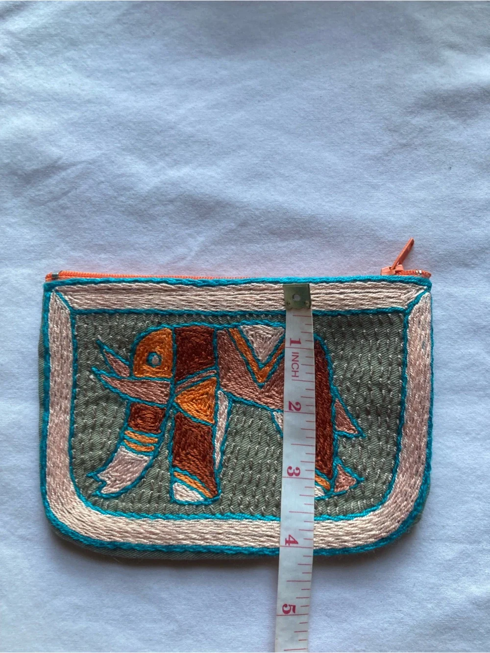 Embroidered Elephant Zip Pouch